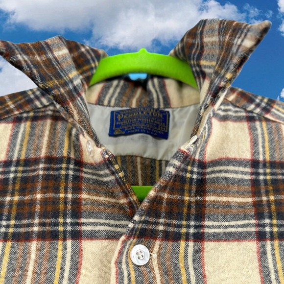 Vintage Pendleton Wool Board Shirt Flannel Plaid Loop Collar Flap Pockets Medium - Picture 6 of 10